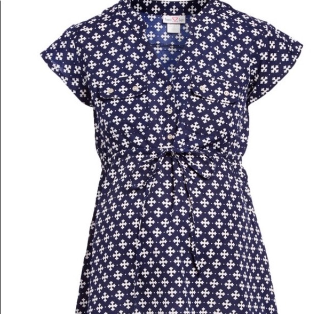 Navy and white maternity blouse